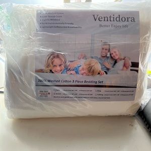 Ventidora Queen , 100% Organic Washed Cotton Duvet Cover and Pillow Cases